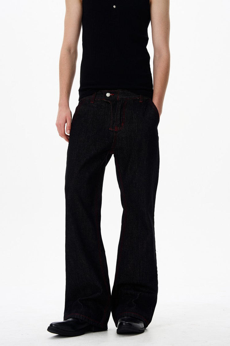 Red Contrast Flare Jeans — Trenqor Basics — view 2