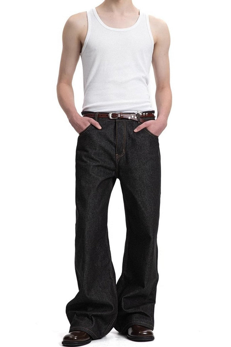 Red Contrast Flare Jeans — Trenqor Basics — view 4
