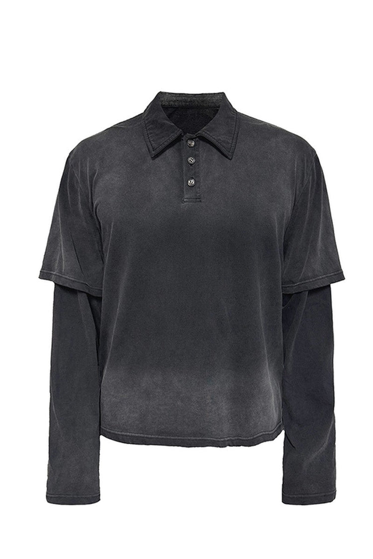 Faded Layered Look Polo Shirt — JCAESAR — view 4