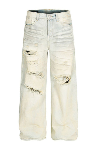 Faded Ripped Wide Jeans