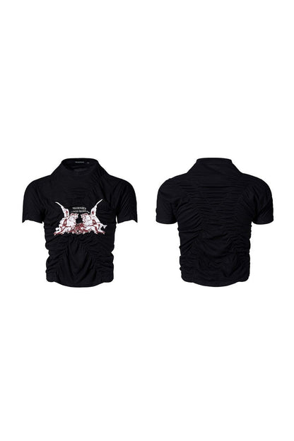 Ruched Graphic Fitted Tee