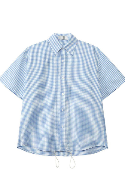 Plaid Drawstring Short Sleeve Shirt