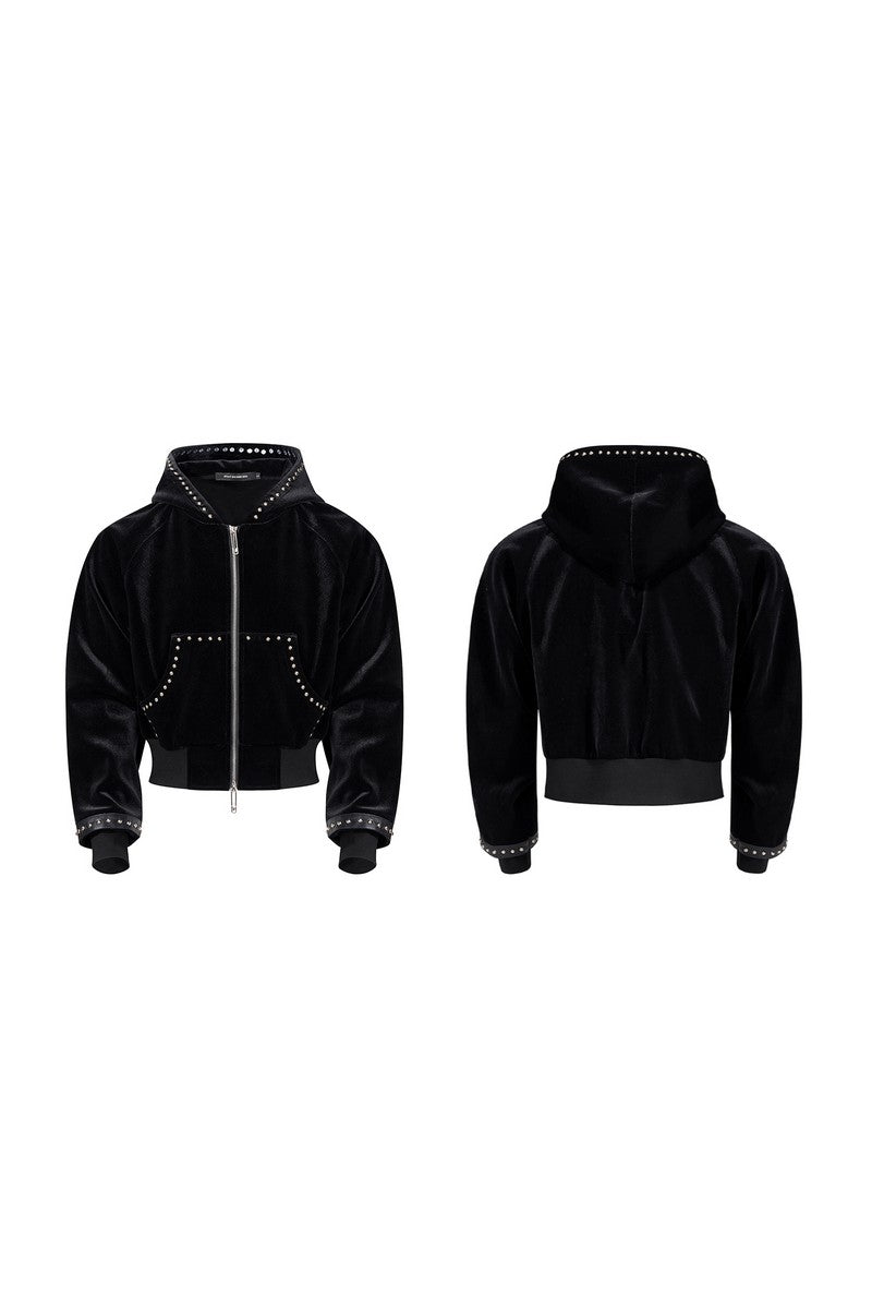 Velvet Beaded Hooded Hoodie