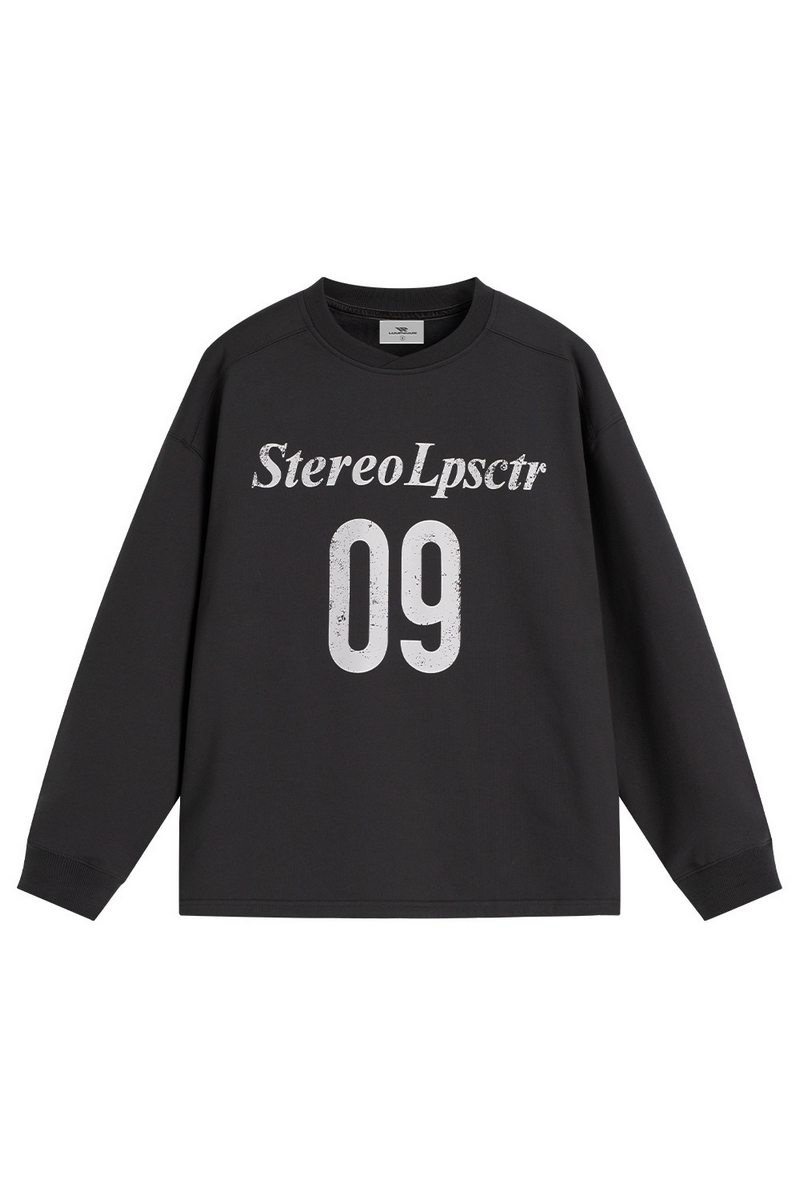 Number Print Collar Sweatshirt