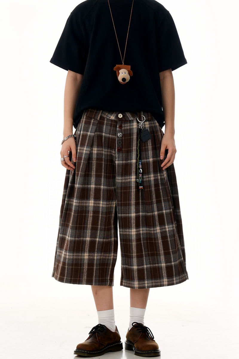 Retro Plaid Wide Shorts