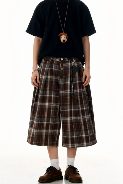 Retro Plaid Wide Shorts