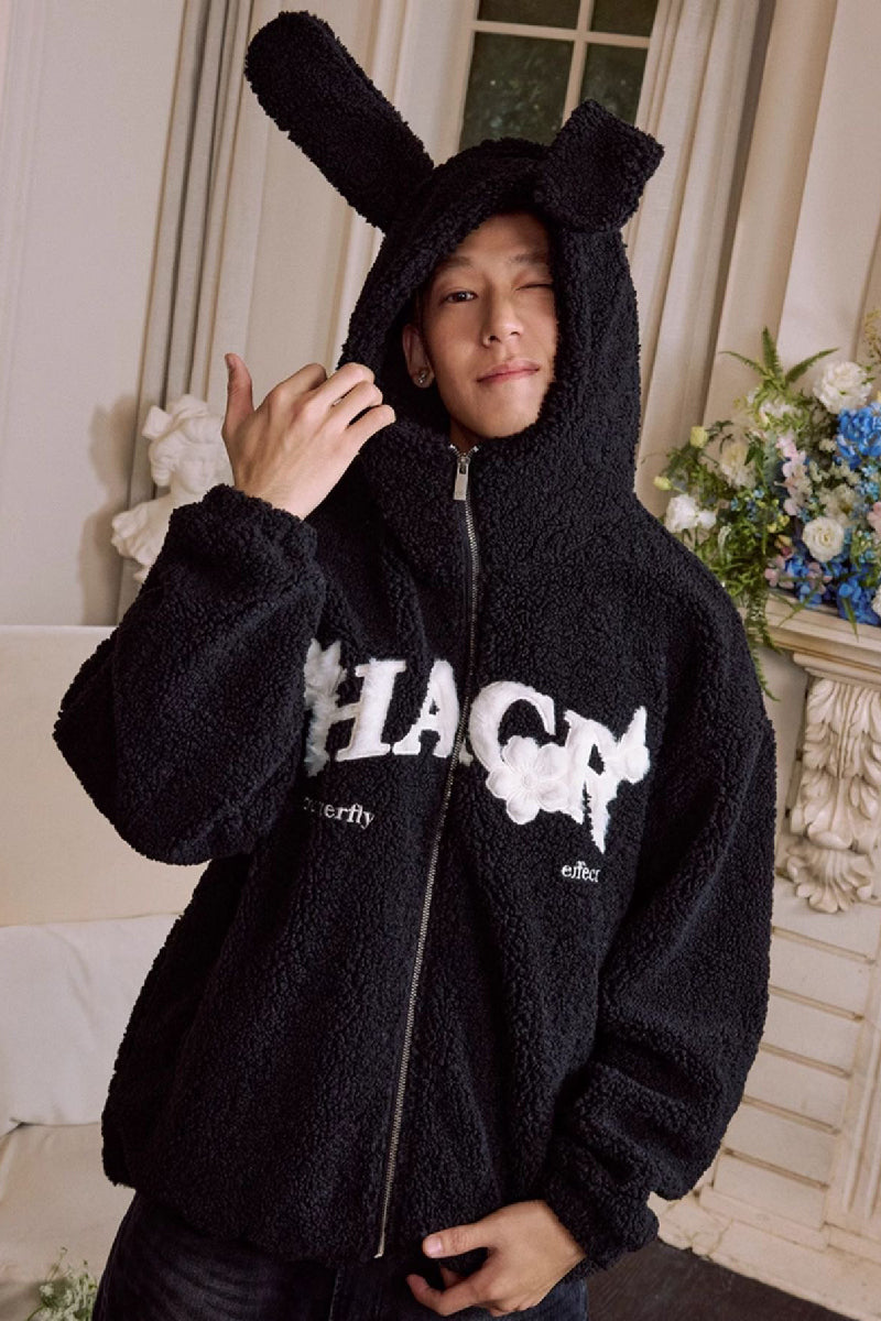 Furry Ears Butterfly Patch Sherpa Jacket — Harsh and Cruel