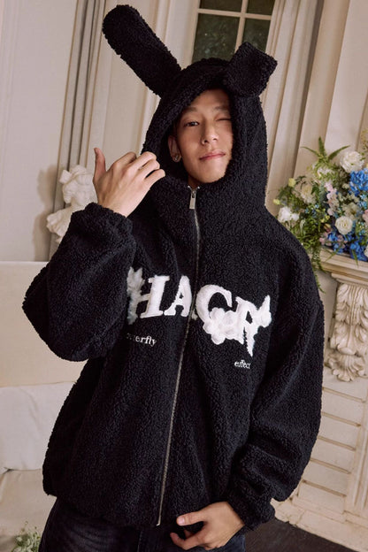 Furry Ears Butterfly Patch Sherpa Jacket — Harsh and Cruel