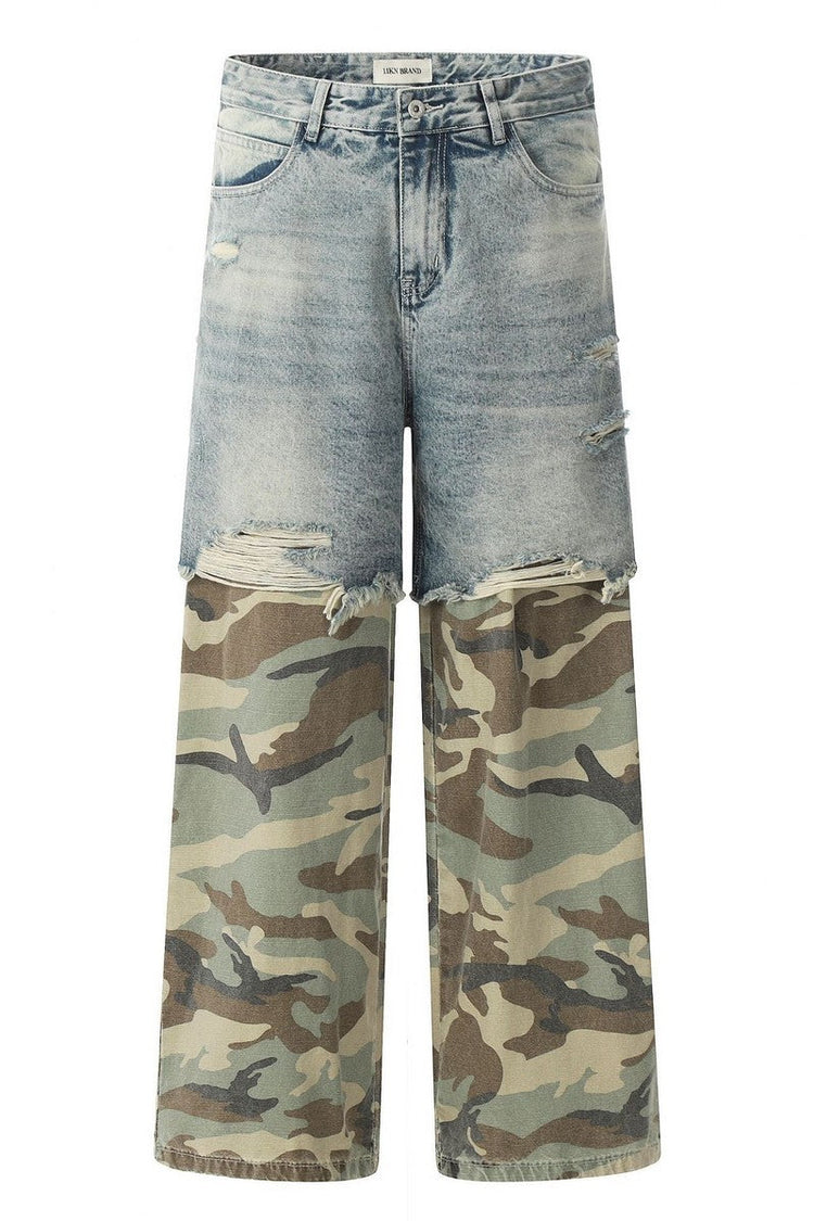 Blue Camo Patchwork Wide-Leg Pants — Trenqor Basics — view 5