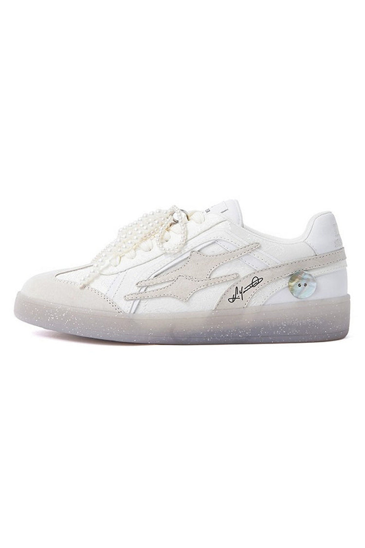 Pearl White Unisex Retro Low Top Trainers — Killwinner — view 2