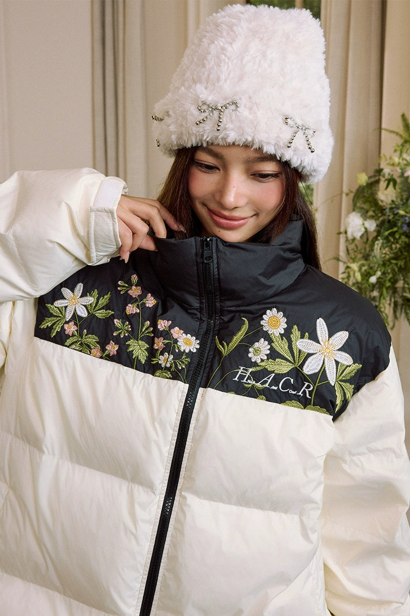 Colorblock Floral Embroidered Puffer — Harsh and Cruel
