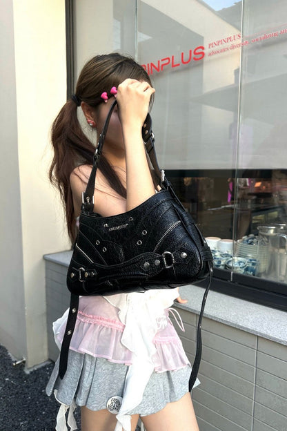 Millennial Waxed Leather Biker Underarm Bag