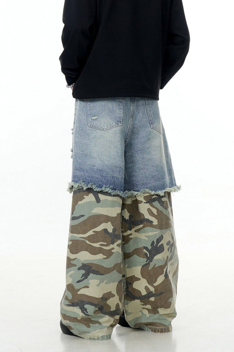 Blue Camo Patchwork Wide-Leg Pants — Trenqor Basics — view 4