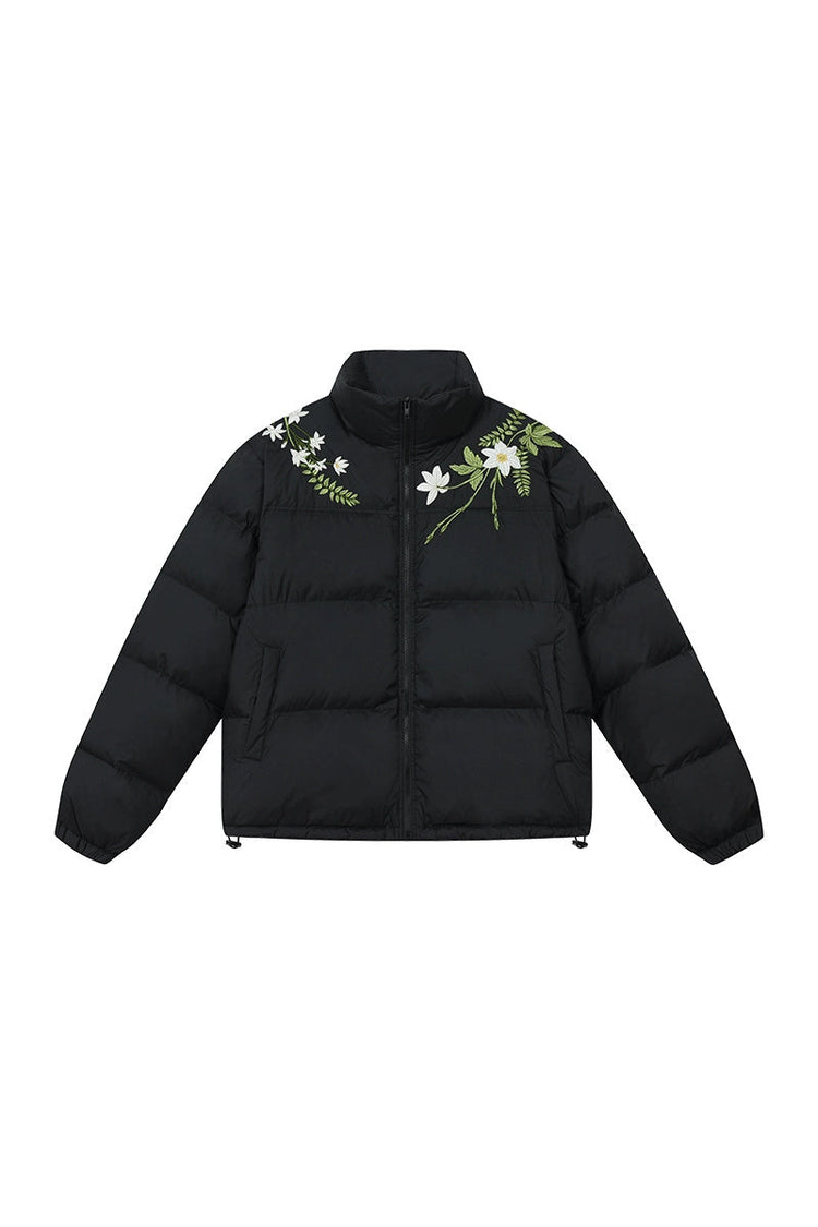 White Floral Wreath Embroidered Puffer — Harsh and Cruel — view 6