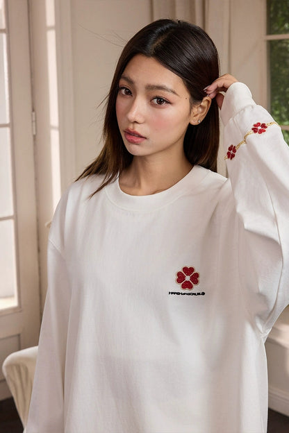 Clover Embroidery Long Sleeve Tee