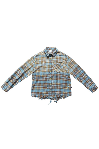 Distressed Plaid Oversized Shirt Jacket