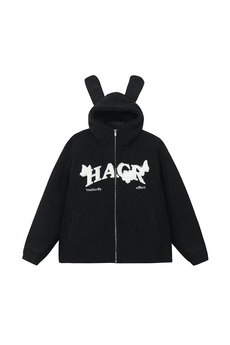 Furry Ears Butterfly Patch Sherpa Jacket — Harsh and Cruel — view 6