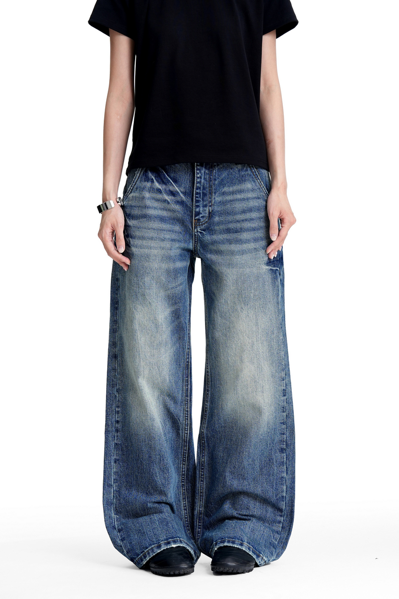 Whiskered Straight Bootcut Jeans