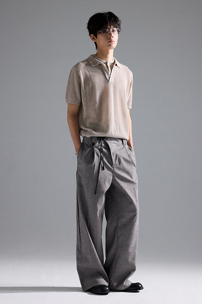 Linen Drawstring Wide Pants
