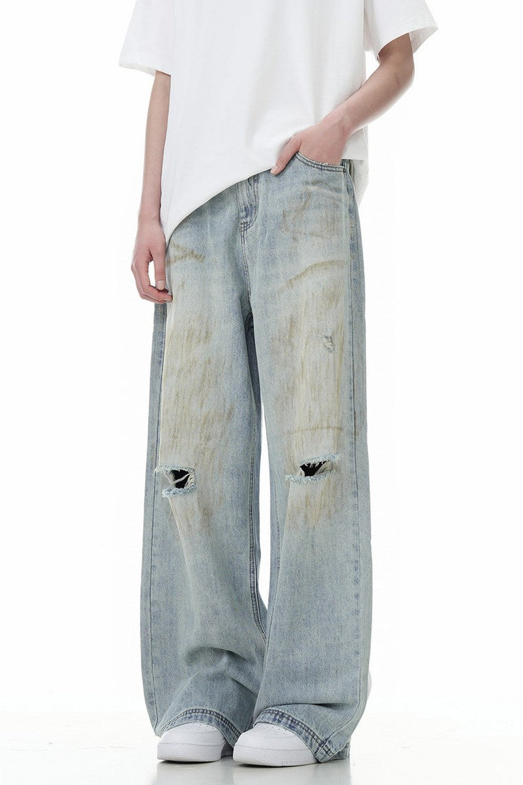 Distressed Cleanfit Straight Jeans Unisex — Trenqor Basics — view 3