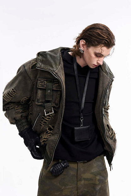 Distressed Washed Patchwork Hoodie