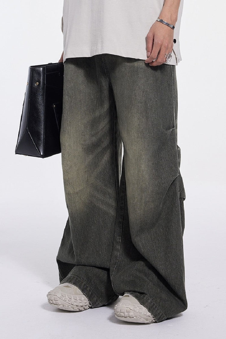 Pleated Washed Oversized Jeans — Whistlehunter — view 4