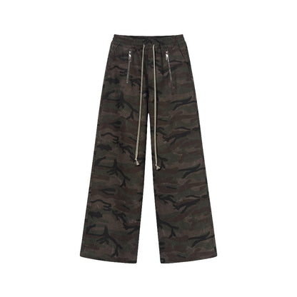 Zip Drawstring Loose Straight Casual Pants