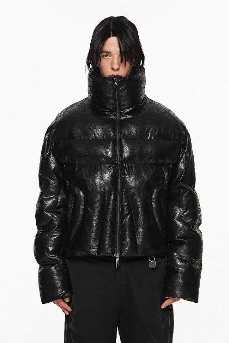 Cracked Texture Puffer Jacket — Blind/No Plan