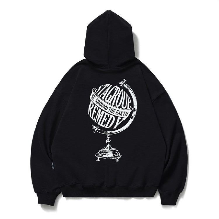 Globe Logo Print Hoodie — Remedy — view 6