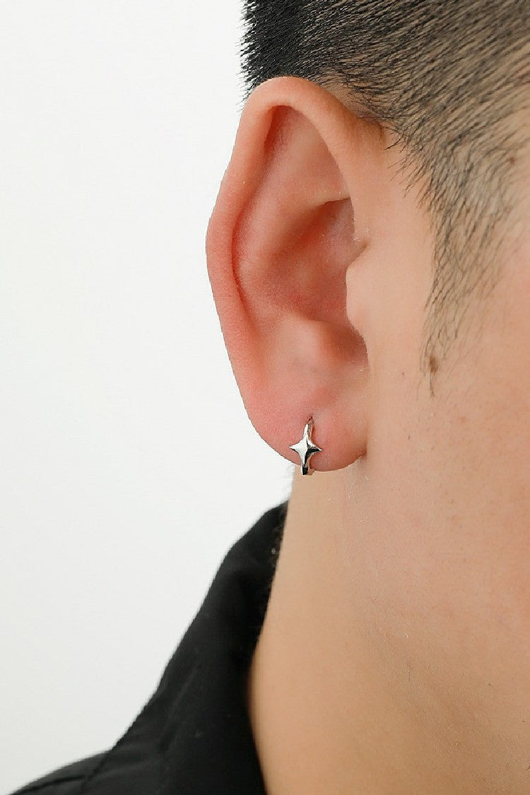 Sterling Silver Star Hoop Earrings — Trenqor — view 3