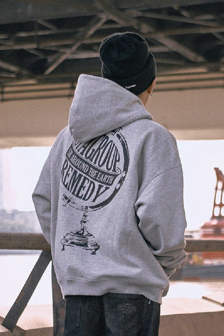 Globe Logo Print Hoodie — Remedy — view 3