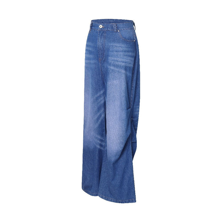 Pleated Washed Oversized Jeans — Whistlehunter — view 6