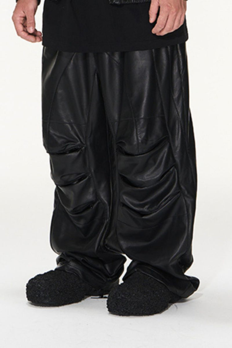 PU Leather Pleated Pants — Blind/No Plan